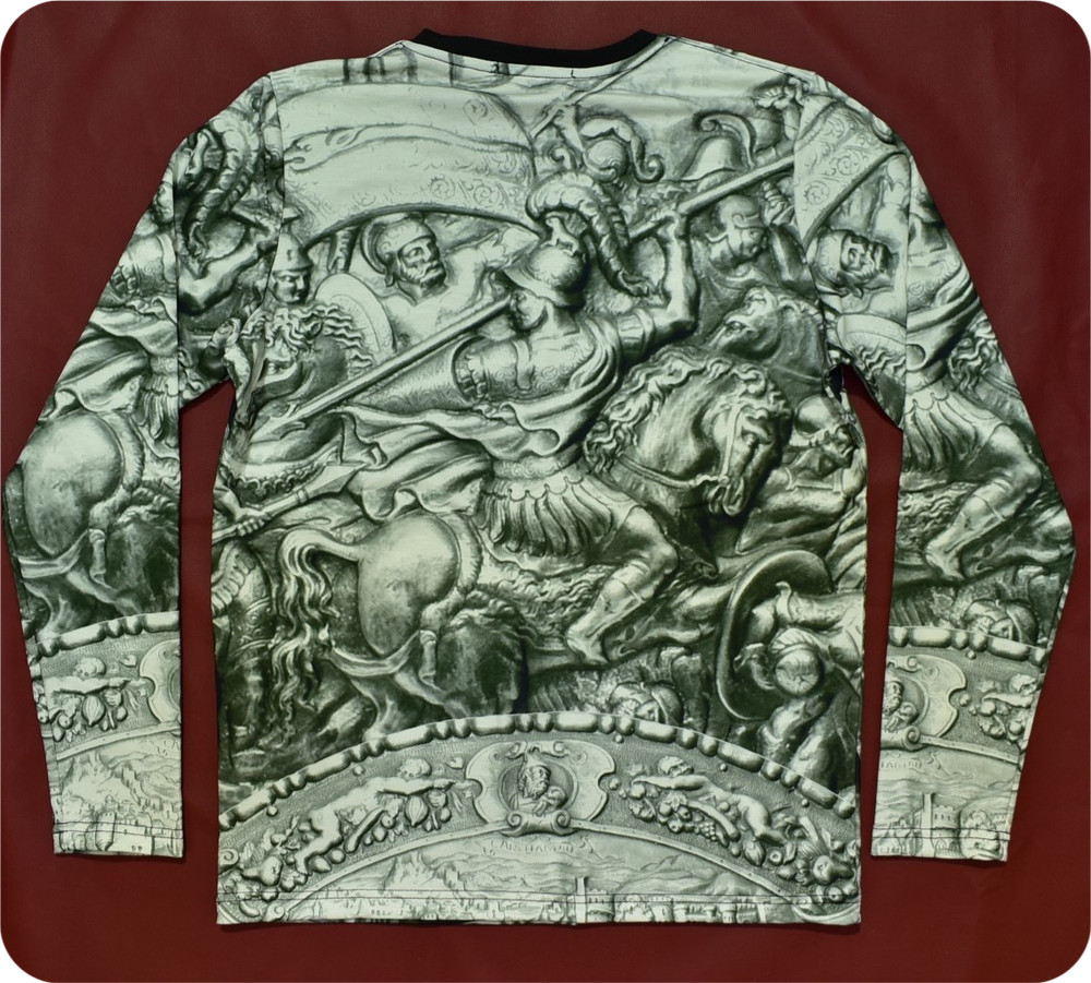 Versace Men’s Medusa Warrior Baroque Long Sleeve T-Shirt Black Silver Size L