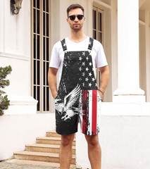 Men’s Outfits 4th of July Adjustable Strap Rompers Usa Eagle American Overall…