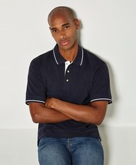 Mens Polo T Shirt Short Sleeve Contrast Striped Cotton Pique Casual Collared Top