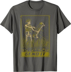 Send It Vintage Bowfishing Skeleton Outdoor Adventure Art T-Shirt