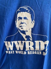 “What Would Reagan Do” Gilden Heavy Cotton Blue Vintage Political Tshirt Size S