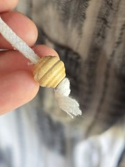 Men’s Striped Woven Lace-Up Short Sleeve T-Shirt Gray White Cotton Pocket Beads