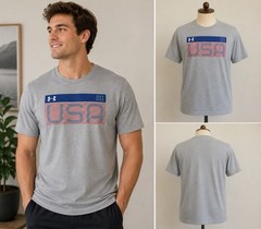 Under Armour USA Stylized Flag T-Shirt Size M Gray Heat Gear Loose Tee