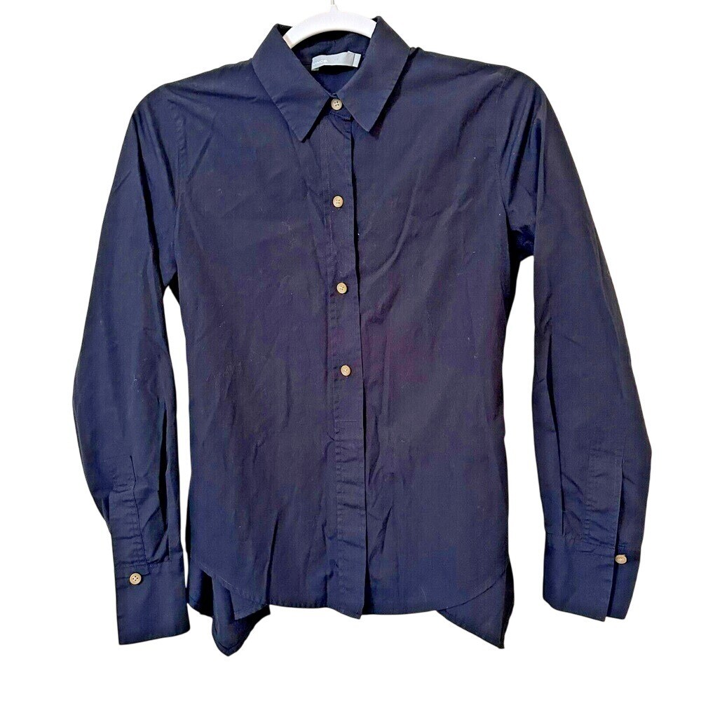 Vince Small Black Long Sleeve Button Up Tie Back Collared Shirt Blouse
