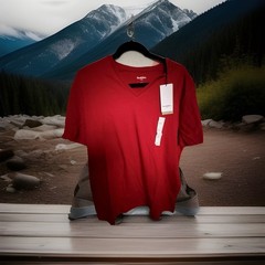 Men’s L Red Goodfellow Cotton V-Neck Shirt. Great For 4th Of July Picnics!