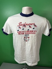 SAGINAW MICHIGAN Music Festival T-Shirt Large (fits smaller) White Vintage 1983
