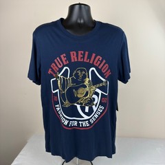 True Religion Mens Buddha Dome Foil Graphic Tee Dress Blue Navy 700468 Large NWT