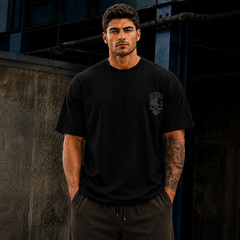 Oversized Skull Graphic Print Cotton T-Shirt Men’s Streetwear Gym Workout Sport