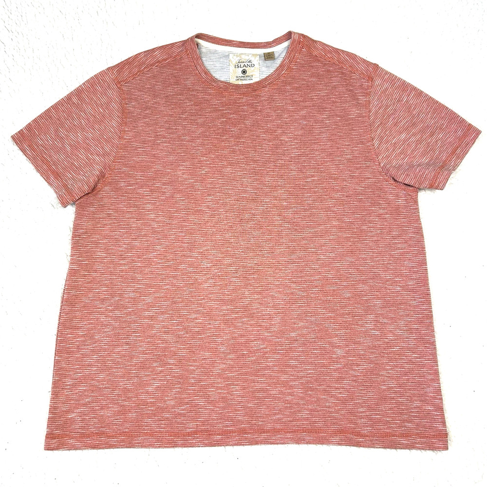 Tasso Elba Island T Shirt Mens XL Rust Striped UPF Sun Protection Rayon Blend