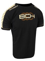 Mens T-Shirt Bucheli Italian Shoulder Stripe 3-D Chest Logo Slim Fit Crew Neck