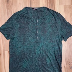 John Varvatos Collection Luxury Mens Henley Shirt L Linen Green Mineral Wash