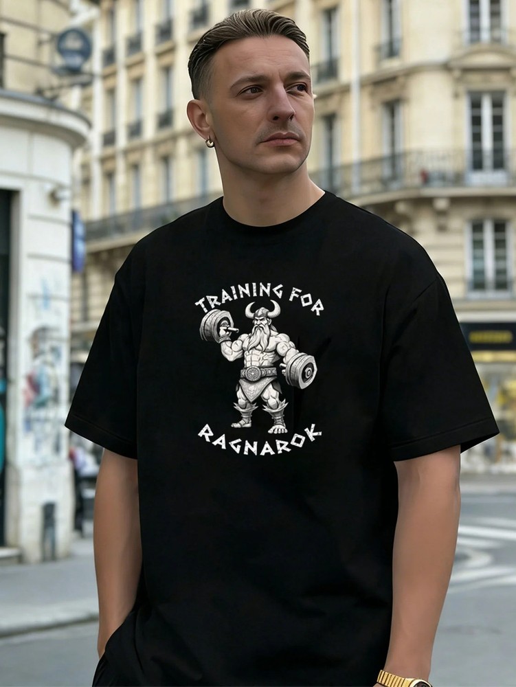 Viking Weightlifting Ragnarok Graphic Cotton Men’s T-Shirt,for Daily Casual Wear
