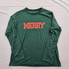 “Merry” Green Long Sleeve Cotton Blend Christmas T-Shirt Adult S