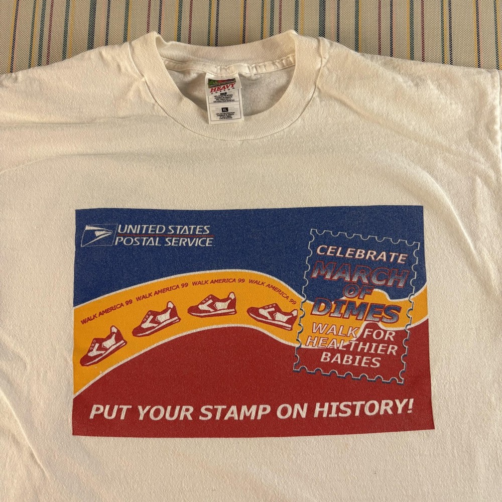 Vintage USPS March Of Dimes Shirt Mens XL White Promo WalkAmerica 99 1990s Y2K