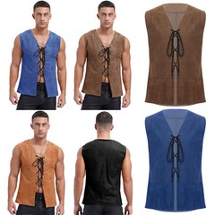 US Men’s Top Viking Waistcoat Sleeveless Vest Nightclub Crop Tops Pirate Blouse