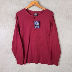 Knocker Shirt Mens L Maroon Henley Cotton Thermal Long Sleeve Casual Outdoor NEW