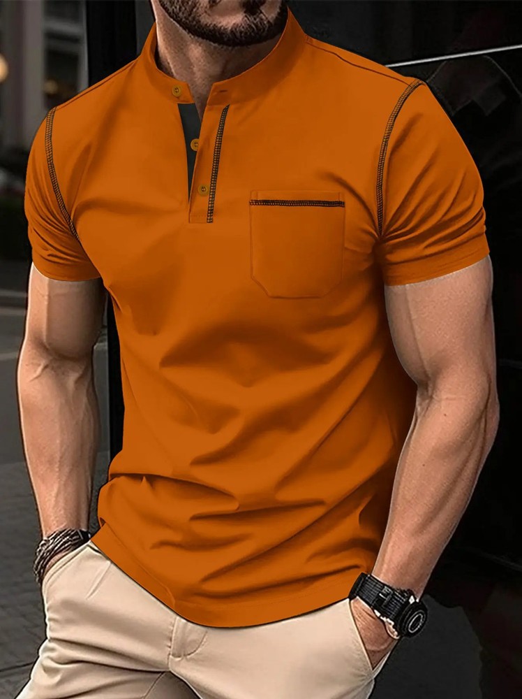 Summer New Men Henry collar short sleeve golf POLO shirt personality pocket styl