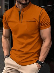 Summer New Men Henry collar short sleeve golf POLO shirt personality pocket styl