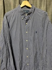 Ralph Lauren BLAKE Check Shirt XL Navy/White Button-down Used For 14Y+ Japan
