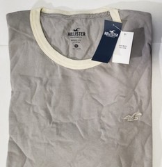 New Hollister XL Men T-Shirt Gray Contrasting Trim Embroidered Logo