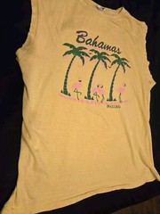 Vintage Bahamas Nassaa Sleveless TShirt Yellow with Green/Pink Logo- singled…