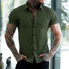 Men’s Business Shirt Casual Slim Shirts Short Sleeve Button Down Tops Blouse