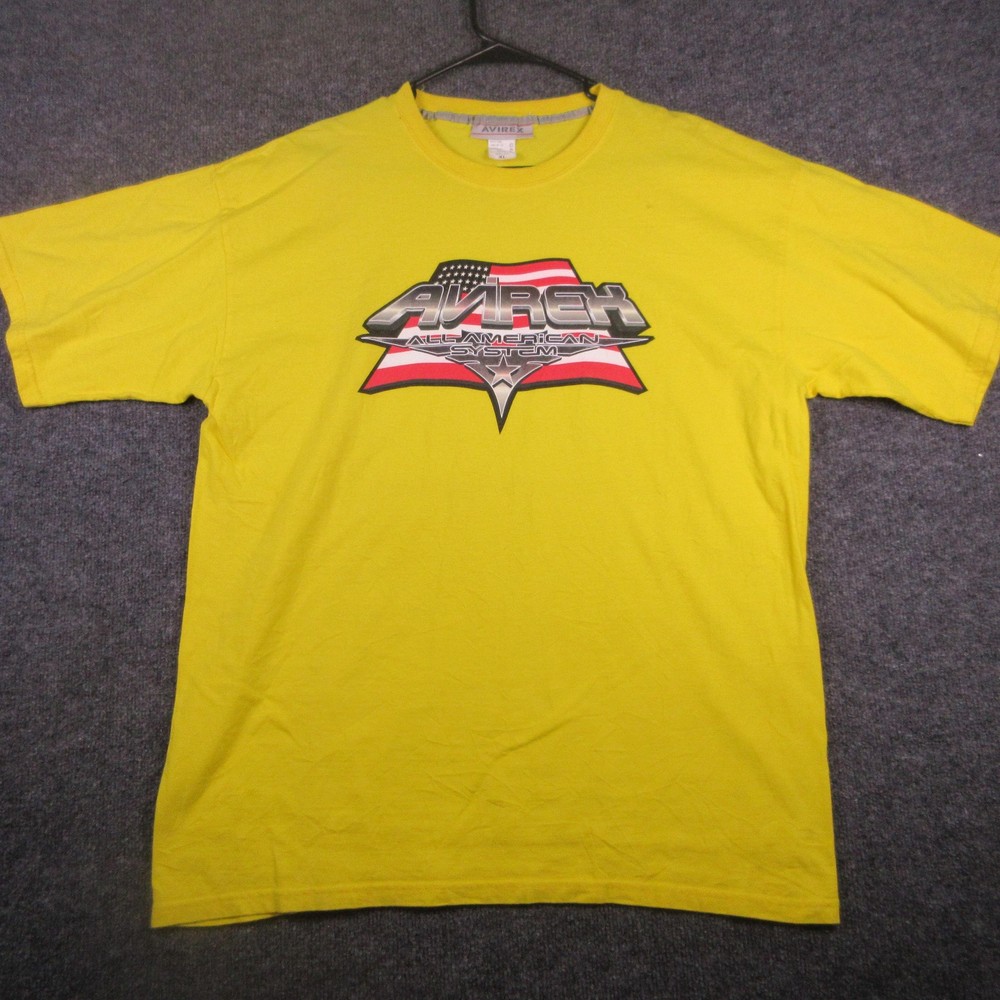 Y2K Avirex Shirt Mens XL Yellow All American System USA Flag Graphic T Shirt