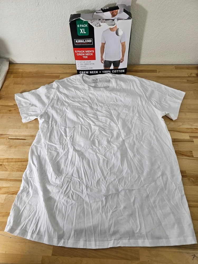 XL / X-LARGE WHITE – 6 PACK Kirkland Signature Men’s Cotton Crew Neck T-Shirts