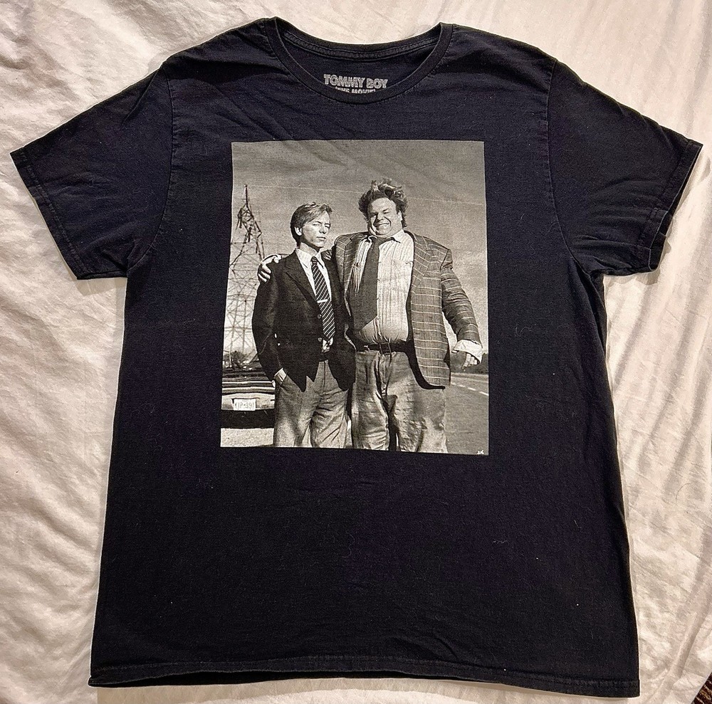 ✌️Junk Food Mens Black TOMMY BOY The Movie Graphic Print Short Sleeve T-Shirt L