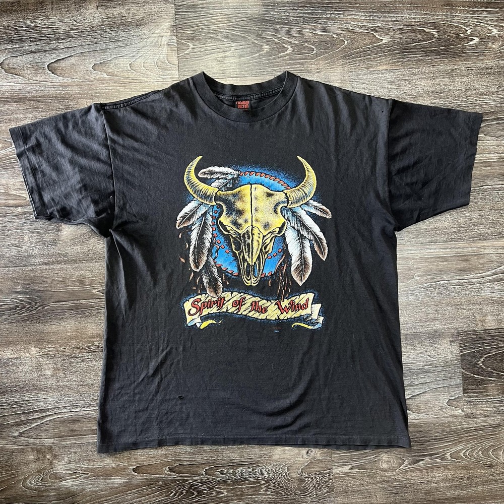 Vintage Fashion Victim Shirt Mens XL Black Spirit Of The Wind Western Skull 90s