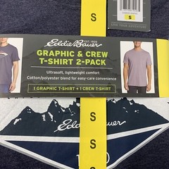 Eddie Bauer Graphic & Crew T-shirt 2-Pack NEW Mens Expedition LOGO NEW. SMALL S