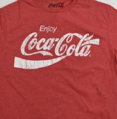 Coca-Cola Mens Enjoy Coca-Cola Distressed Print Heather Red Coke Shirt New M-3XL