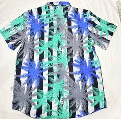 Beautiful Giant Blue/Green Tropical On black/white Stripe Men’s Shirt M Hawaii