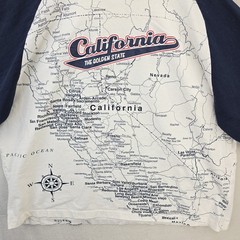 Vtg California Golden State Shirt Mens 3XL Map All Over Print Raglan Sleeve