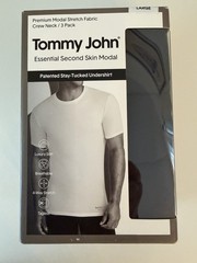 Tommy John Mens BLACK 3 Pack Essential Second Skin Modal Crew Neck Undershirt L