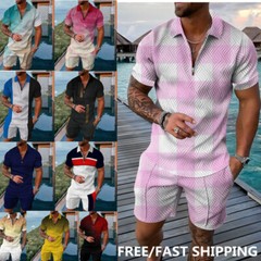 2-Piece Set Men’s Sweatsuit Short Sleeve T Shirts & Shorts Set Summer-Outfit US