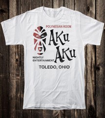 Retro Tiki Art Tee T Shirt Cotton Bar Mug Restaurant AKU AKU Toledo Ohio