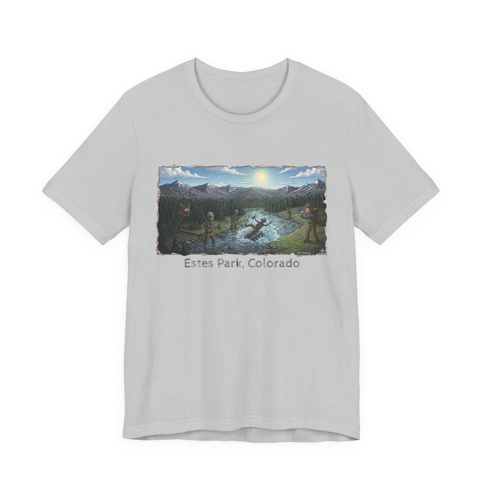Estes Park Colorado T-Shirt Rocky Mountain Aliens Fly Fishing in the River