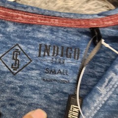 Indigo Star Shirt Mens Small Blue Red Long Sleeve Raglan Burnout Jersey Tee *NWT