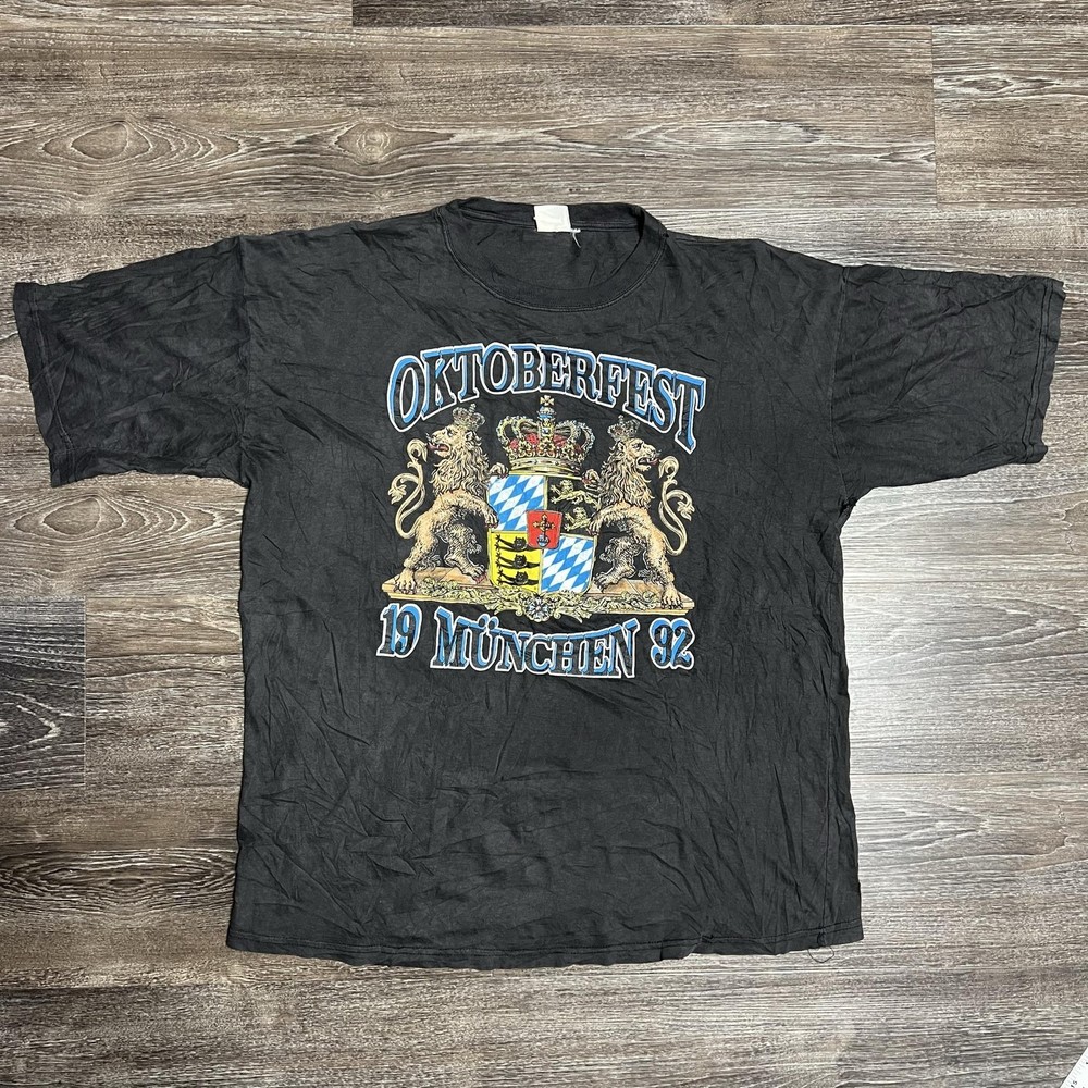 Vintage Oktoberfest München Shirt Mens Medium Black Faded 1992 Beer 90s Thin