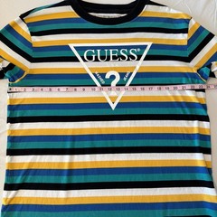 Guess Originals Men’s L Vista Logo T-Shirt Blue Black Yellow Striped Streetwear