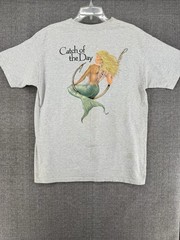 Vintage Mermaid Fishing Pin Up Shirt Sz Unknown, Stains