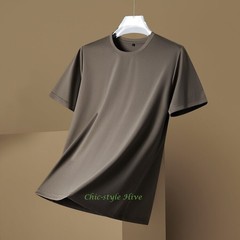 Summer fashion Men’s Silk T-Shirt Short Sleeve Luxury Soft Breathable Tee