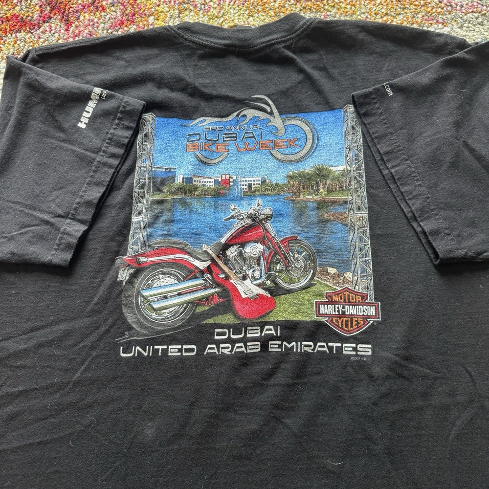 Vintage Harley Davidson Dubai Bike Week T-Shirt XL UAE Made in USA Black Graphic
