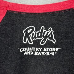Y2K Rudy’s BBQ Raglan Shirt Real People Eat Meat 3/4 Sleeve XL Texas Tourist