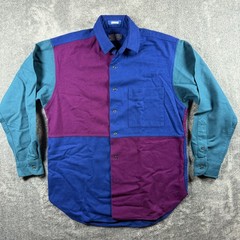 Vintage Pendleton Shirt Mens Medium Purple Blue Color Block Wool Lobo USA