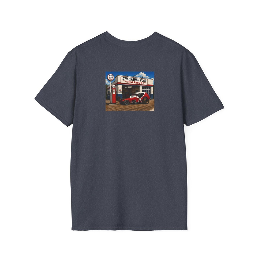 Checkered Flag Garage Retro Dirt Modified Race Car T-Shirt