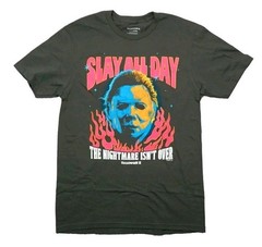 Halloween II Michael Meyers Mask Graphic T-Shirt Size L Charcoal Slay All Day