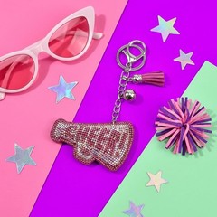 Sparkly Rhinestone Cheer Megaphone Keychain,Bling Cheerleading Key Ring with …