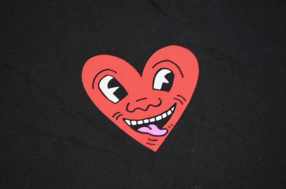 Keith Haring Heart Face Graphic Black T Shirt Smiley Double Sided Art Artist
